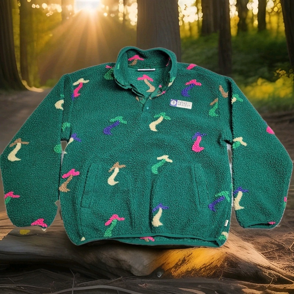 Parks Project Green Fleece Pullover with Multicolor Mushroom Print